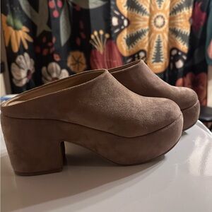 ShuShop Tan Suede Platform Mules